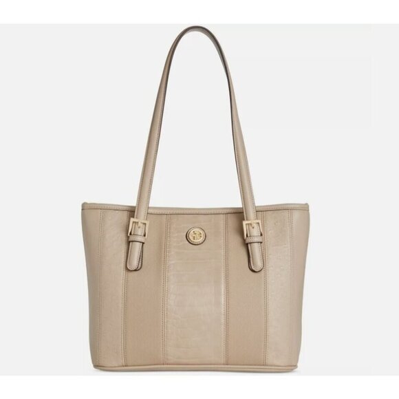 GIANI BERNINI  mixed media croc embossed faux-leather medium tote bag -Flax/Beig - Picture 1 of 8